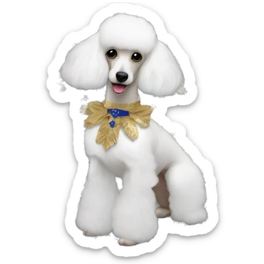 Royal blue and gold floral tutu on Poodle white sticker