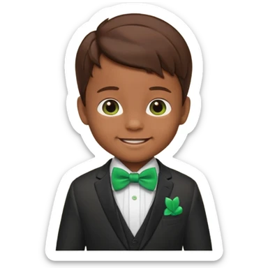 baby, boy, brown hair in suit, with green bow, smile sticker