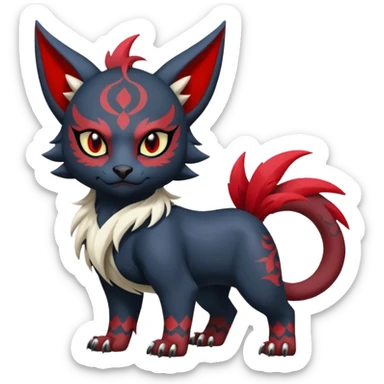 Asian-painted tattooed oriental gothic edgy emo cool and ruby-jewelry-adorned Absol-Litten-Amaura-fusion-Fakemon-animal-creature  sticker