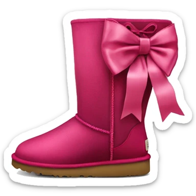 Realistic pair of zip up raspberry color Ugg boots with silk ribbon bow sticker