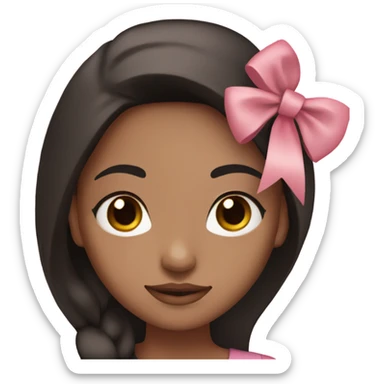 brown pretty girl with makeup with light tan skin and black straight hair with pink bow on hair  sticker