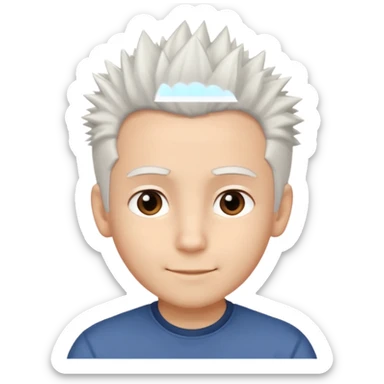 A light-skinned boy with soft, spiky white hair,, brown eyes, and a gentle smile. sticker