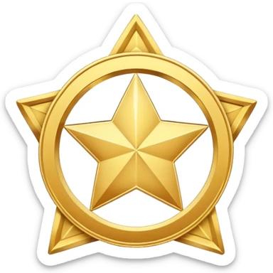 JUST THE CIRCLE golden medal in star shape, central empty space, details in border, golden sticker