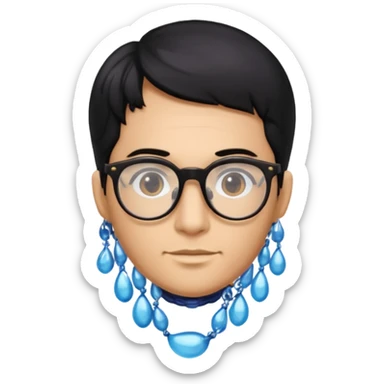 make a guy from portugal that has glasses and has a good jawline and a little masculine and black hair that spreads to the sides and make him glossy and shiny sticker