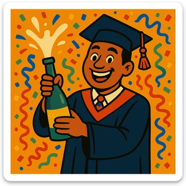 Make the confetti much bigger and more prominent, keeping the festive graduation scene and vibrant style. sticker