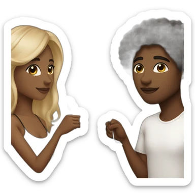 A black female with brown eyes and blond medium long hair and a black male with brown eyes and black hair low fade, they toast to each other with a glass of white wine. sticker