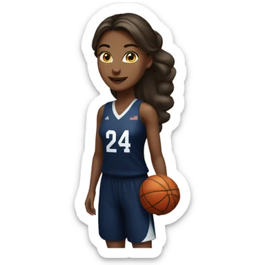 Basketball brunette female player wearing navy blue jersey that has the number 24 & holding a basketball sticker