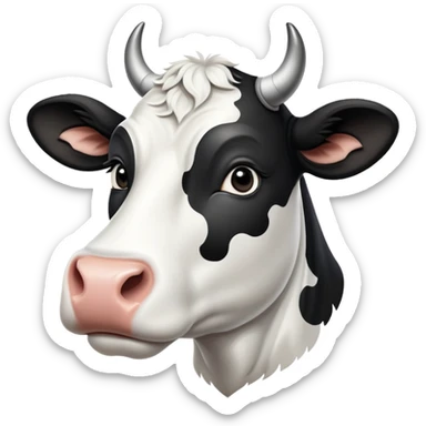 cinematic-noble-black-and-white-cow-portrait-emoji,-poised-and-regal,-with-a-large,-sturdy-build-and-a-beautifully-patterned-hide-of-rich-black-accented-by-crisp-white-patches,-deep-set-soulful-brown-eyes,-simplified-yet-sharp-and-sophisticated sticker