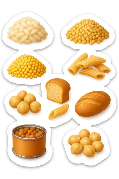 emoji stile iphone 3d di questi elementi che fluttuano in aria:

Riso, quinoa, avena, miglio, couscous senza glutine
Pasta e pane gluten-free
Farro a lievitazione lunga
Lenticchie e ceci in scatola

 che fluttuano in aria, iperealistico 4k sticker