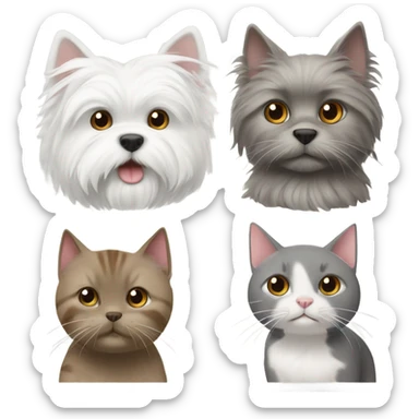 West Highland white terrier with brown cat and grey cat sticker