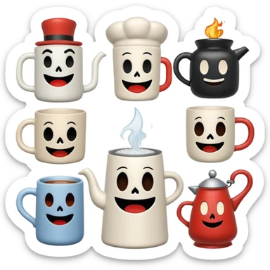 All Cuphead characters and a mega all bosses and all mega casino bosses and Cuphead ghost and Mugman tells elder kettle but elder kettle was dead and Mugman sticker