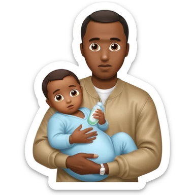 Sean “Diddy” Combs with baby oil and a very small infant sticker