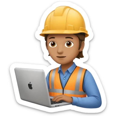 Person mit Schutzhelm arbeitet an einem Laptop sticker