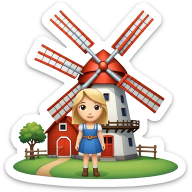 Dutch windmill with cute girl sticker