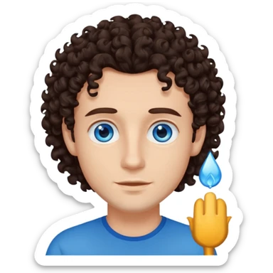 homme yeux bleu azur,cheveux brun foncé bouclé sticker