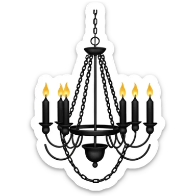 Simple minimalistic hanging chained black Ceiling chandelier with white candles sticker