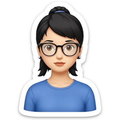 Ragazza con i capelli corti neri con una mezza coda con gli occhiali e gli occhi marroni sticker