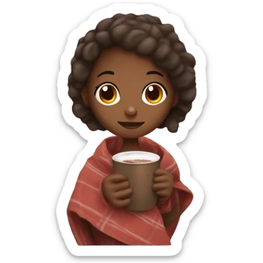 Girl with blanket around her and hot cocoa in her hand sticker