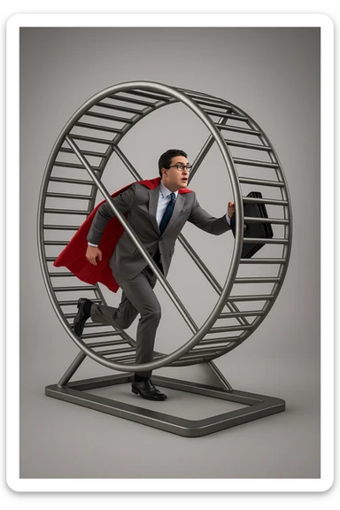 uomo che corre dentro la ruota del criceto come un circolo vizioso immagine realistica sticker