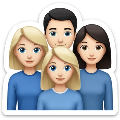 Blond woman with blue eyes on left. And a Man with black hair and grey eyecolor in the middle. And a blank woman with brown hair and grey eyes on the right. Happy together sticker
