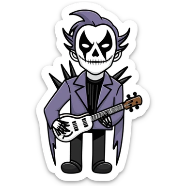 Black metal musician with corpse paint, spikes, black clothes sticker