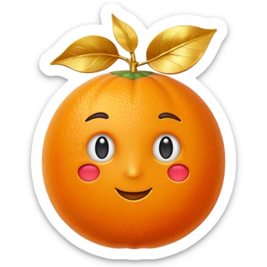 Hermès-style orange fruit with a gold leaf, luxury, cute emoji style sticker