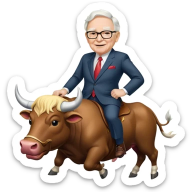 happy Warren Buffet riding bull sticker