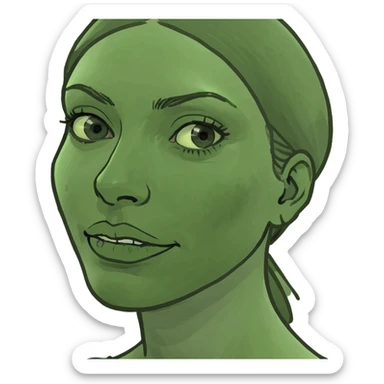 Brunette haired woman with huge chin sticker