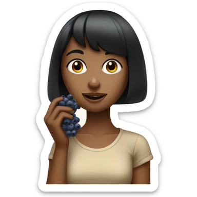 tan girl with short black bangs eating blueberries sticker