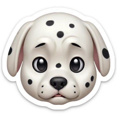 Cinematic Grumpy Dalmatian Portrait Emoji, Head tilted slightly with a deeply unimpressed expression, featuring a glossy white coat with prominent black spots and a furrowed brow, large, droopy dark eyes narrowed into an unamused glare, ears slightly drooping in exasperation, Simplified yet comically expressive features, highly detailed, glowing with a dry, sarcastic glow, high shine, effortlessly judgmental yet dignified, stylized with a touch of cynicism, bright but brooding, soft glowing outline, capturing the essence of an eternally unimpressed yet endearing companion, so lifelike it feels like it could sigh heavily at you in disdain at any moment! sticker
