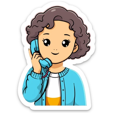 girl with light slightly curly hair talking on the phone sticker