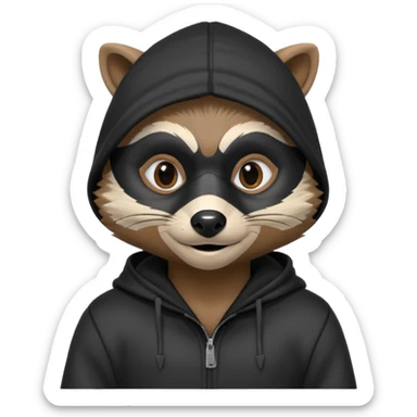 thief raccoon portrait, head and shoulders only, black burglar mask markings, sneaky smile, dark hoodie collar, mischievous eyes, 3D cartoon, mobile game icon style, clean background, no text, no watermark
 sticker