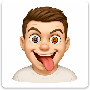 Based on these photos, make an emoji with facial features preserved, man in white t-shirt, crazy sticker