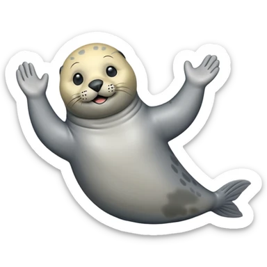 full body grey seal waving sticker