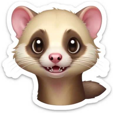 Cinematic Comical Ferret Portrait Emoji, Head tilted dramatically with an exaggeratedly shocked expression, featuring a slender, wiggly body and a distinct ferret head with a pointed snout and small ears, with wide, hilariously expressive eyes full of humorous disbelief, Simplified yet hilariously expressive features, highly detailed, glowing with a slightly sassy natural glow, high shine, dramatic yet playful, stylized with an air of quirky charm, soft glowing outline, capturing the essence of a meme-worthy ferret that looks ready to scamper into viral fame! sticker