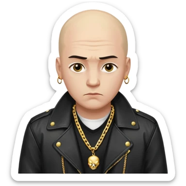 Bald Russian 1990s gangster emoji, leather jacket, , serious face sticker