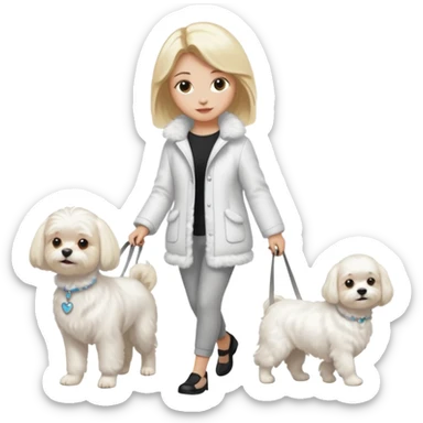 blonde woman wearing white walking only one maltese dog sticker