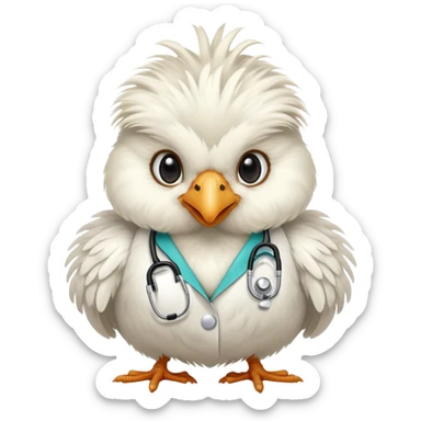 A fluffy-headed White Silkie Bantam chicken wearing a doctor's stethoscope.  sticker