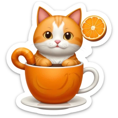 Gato naranja tomando café frio con un popote agarrándolo con sus patitas sticker