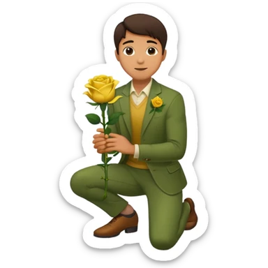 Create a emoji where a man in knee holding a yellow rose like he proposed some one . Make sure no other person sticker