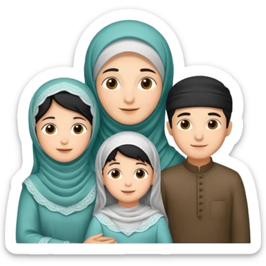 Lebaran. Keluarga terdiri dari Ayah dan ibu, 3 orang anak yang terdiri dari dua anak laki-laki dan seorang anak perempuan yang merupakan anak terkecil. Ibunya menggunakan cadar. sticker