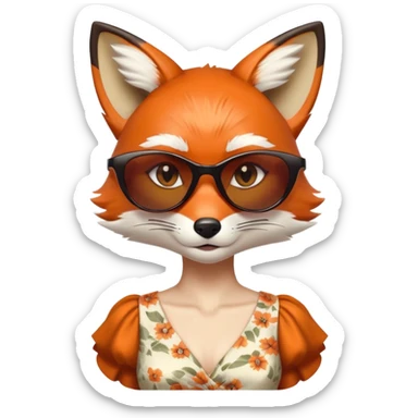 serious anthropomorphised female fox in stylish dress with sunglasses, head and shoulders view sticker