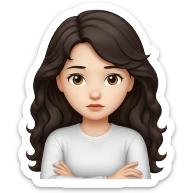 girl dark long wavy hair crossing her arms with slight pout sticker