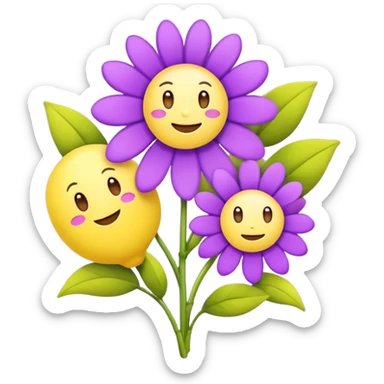 Flowers and emojis with purple and lemon yellow combo  sticker