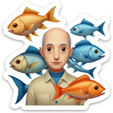 cinematic -  69 hieronymus bosch phantasmagorical mutated beings - human and fish hybrids sticker