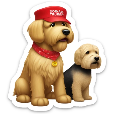 Real President Donald trump with a wheaten terrier wearing a red bandana sticker