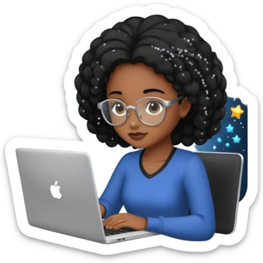 black pretty girl working hard with sparkles on laptop "Working hard with ✨" spelled out  sticker