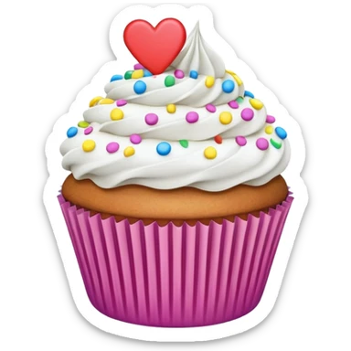 Cupcake with heart liner with white icing and colorful sprinkles  sticker