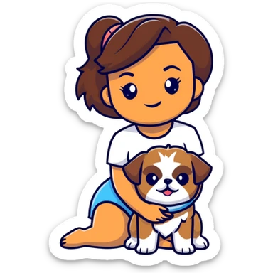 dark-skinned woman holding a Shih Tzu dog sticker