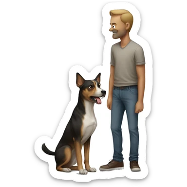 angr dog standing on a man sticker